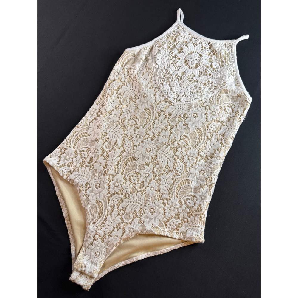Eyeshadow Womens Cream Floral Lace Halter Bodysuit Crochet Medallion Medium